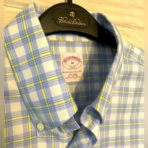Brooks Brothers Men’s Wrinkle-Free Oxford Dress Shirt - Medium, Blue & Yellow